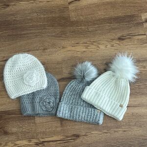 Set  of 4 David and Young women’s  knit beanies - 2 Cream and 2 Gray